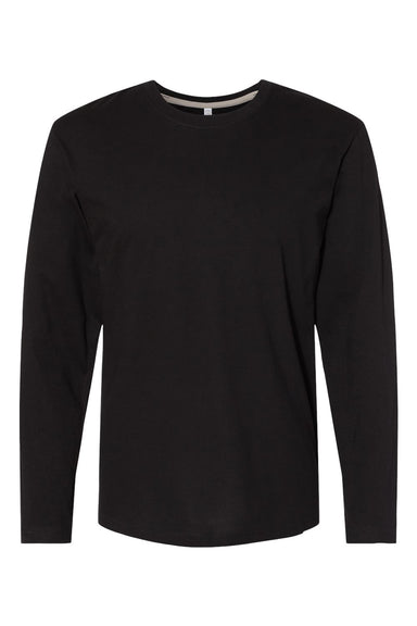 LAT 6918 Mens Fine Jersey Long Sleeve Crewneck T-Shirt Black Flat Front
