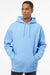 Independent Trading Company IND4000 Mens Hooded Sweatshirt Hoodie w/ Pouch Pocket Aqua Blue Model Front