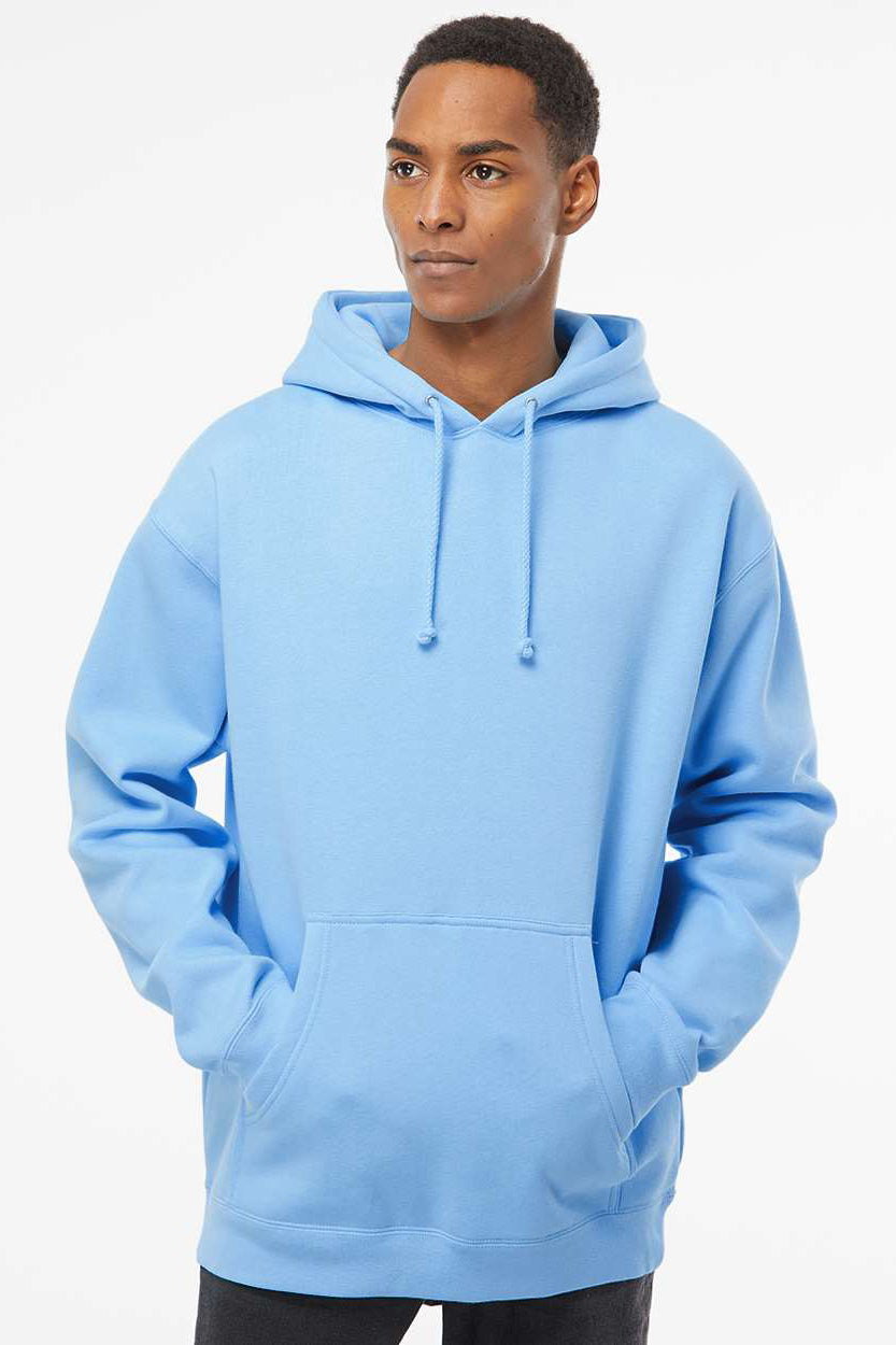 Independent Trading Company IND4000 Mens Hooded Sweatshirt Hoodie w/ Pouch Pocket Aqua Blue Model Front