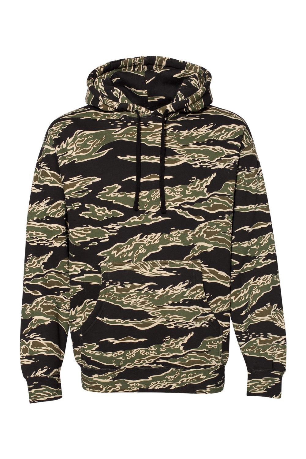 Independent Trading Company IND4000 Mens Hooded Sweatshirt Hoodie w/ Pouch Pocket Tiger Camo Flat Front