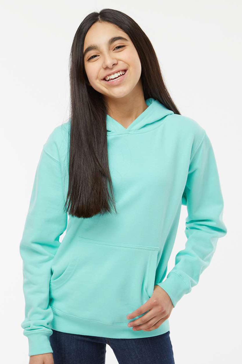Independent Trading Company SS4001Y Youth Hooded Sweatshirt Hoodie w/ Pouch Pocket Mint Green Model Front