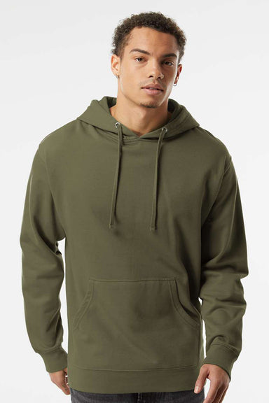 Independent Trading Company SS4500 Mens Hooded Sweatshirt Hoodie w/ Pouch Pocket Army Green Model Front