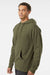 Independent Trading Company SS4500 Mens Hooded Sweatshirt Hoodie w/ Pouch Pocket Army Green Model Side