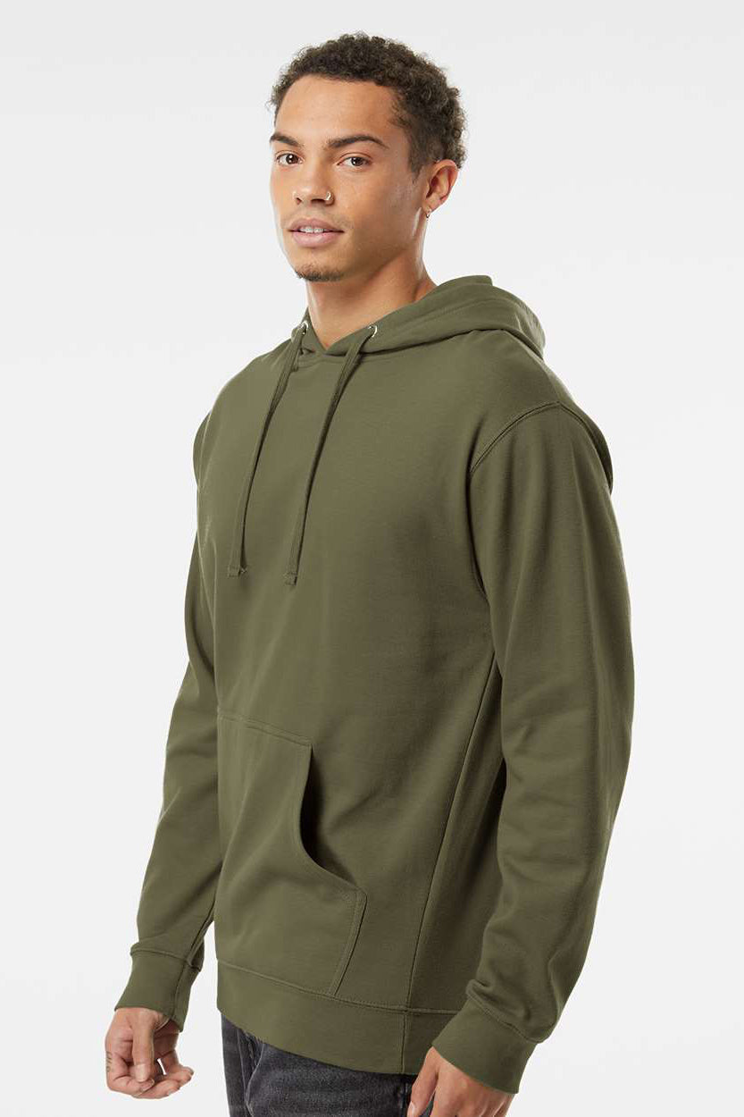Independent Trading Company SS4500 Mens Hooded Sweatshirt Hoodie w/ Pouch Pocket Army Green Model Side