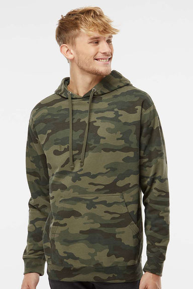 Independent Trading Company SS4500 Mens Hooded Sweatshirt Hoodie w/ Pouch Pocket Forest Green Camo Model Front