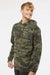 Independent Trading Company SS4500 Mens Hooded Sweatshirt Hoodie w/ Pouch Pocket Forest Green Camo Model Side