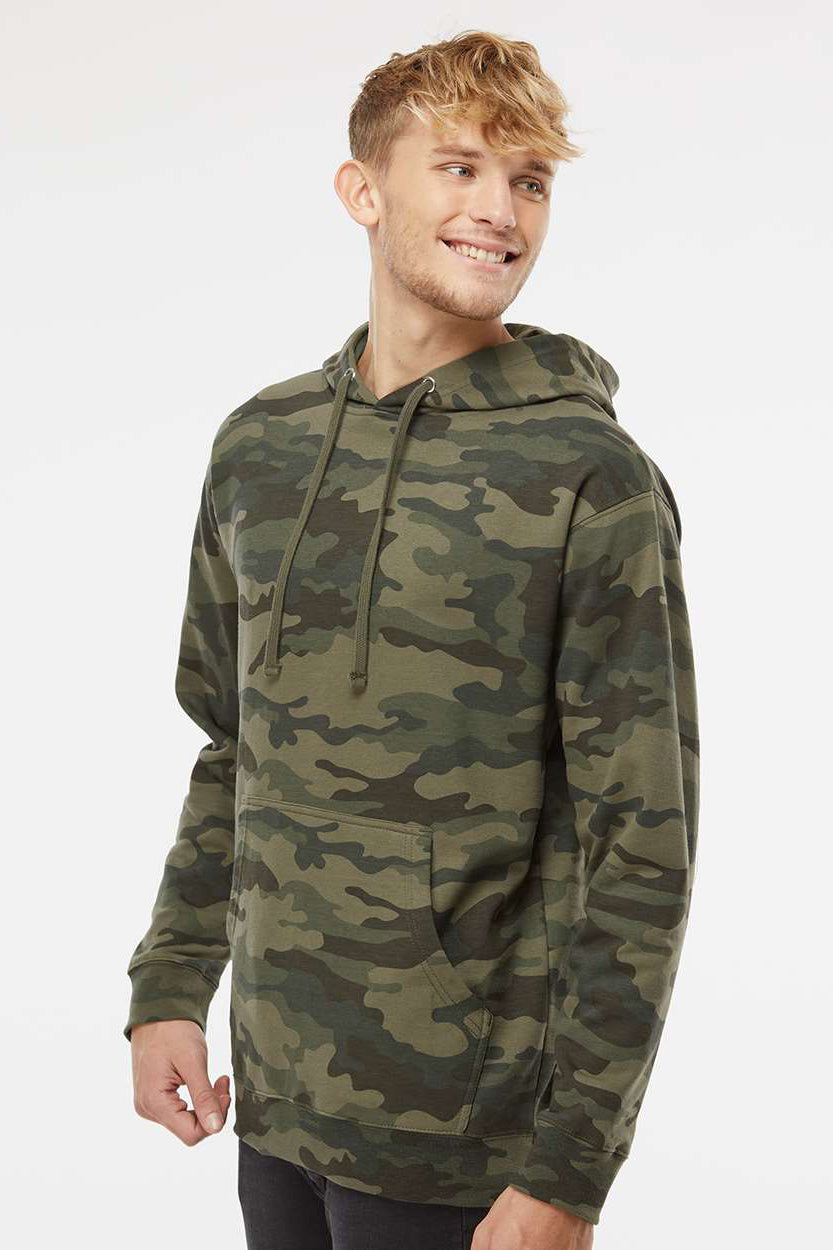 Independent Trading Company SS4500 Mens Hooded Sweatshirt Hoodie w/ Pouch Pocket Forest Green Camo Model Side