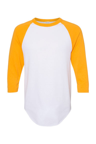 Augusta Sportswear 4420 Mens Raglan 3/4 Sleeve Crewneck T-Shirt White/Gold Flat Front