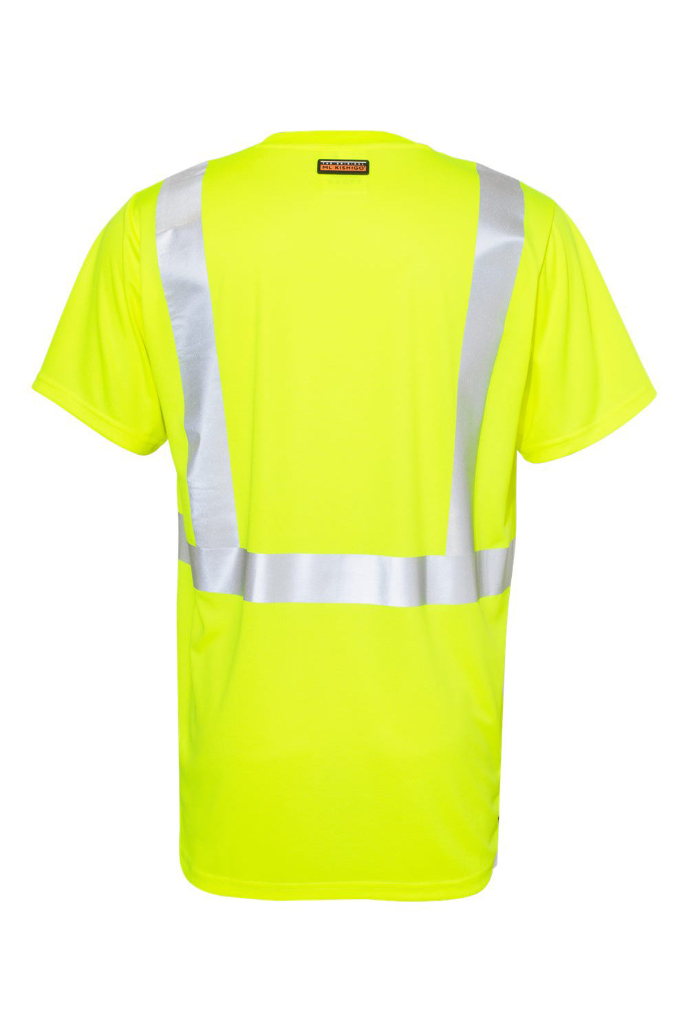 Kishigo 9162 Mens Black Bottom Class 2 Moisture Wicking Short Sleeve Crewneck T-Shirt w/ Pocket Lime Green Flat Back