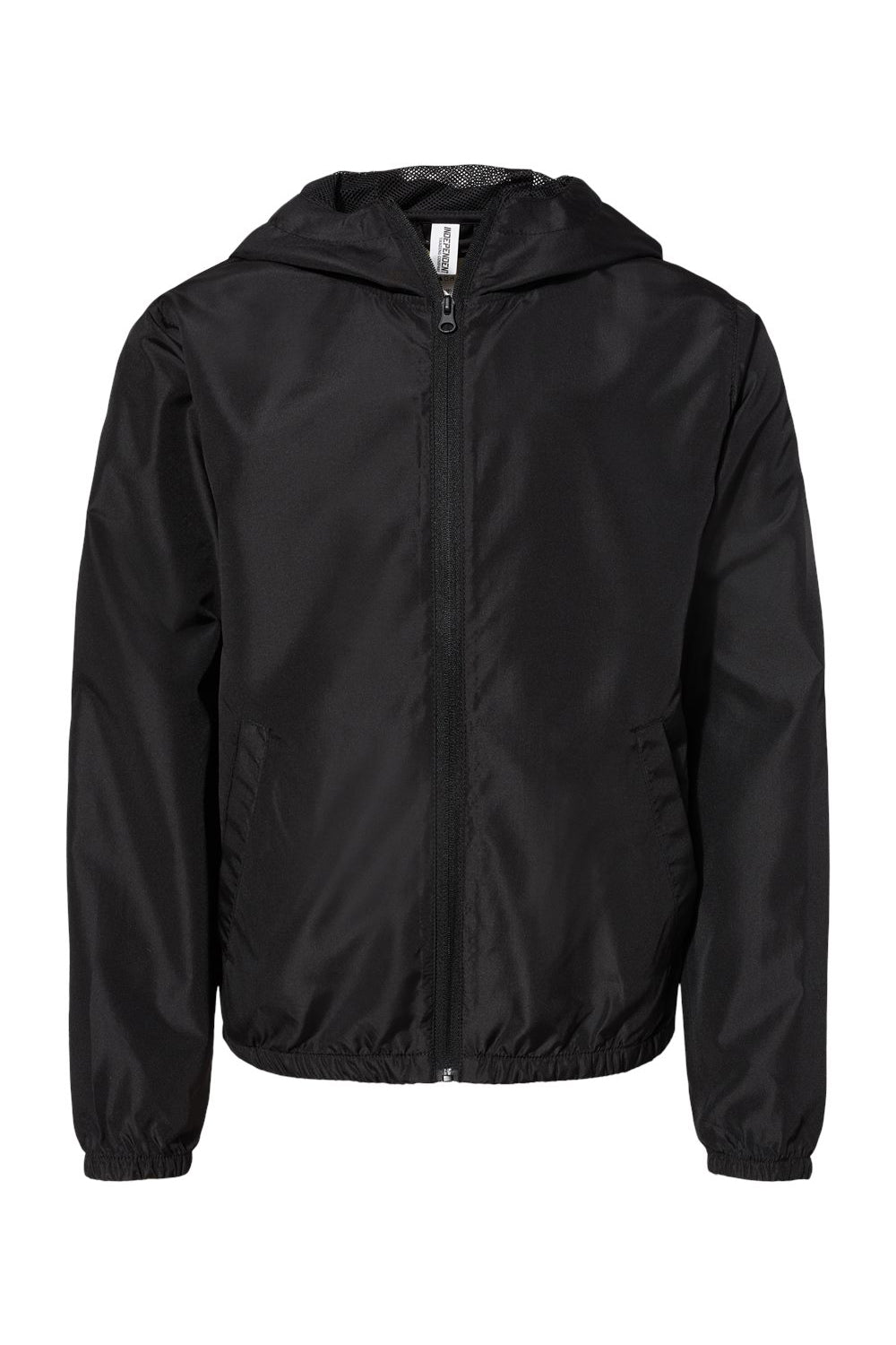 Independent Trading Company EXP24YWZ Youth Wind & Water Resistant Full Zip Windbreaker Hooded Jacket Black Flat Front