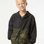 Independent Trading Co. Youth Wind & Water Resistant Full Zip Windbreaker Hooded Jacket - Black/Forest Green Camo - NEW