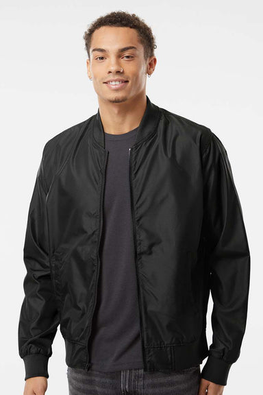 Independent Trading Company EXP52BMR Mens Water Resistant Full Zip Bomber Jacket Black Model Front