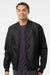 Independent Trading Company EXP52BMR Mens Water Resistant Full Zip Bomber Jacket Black Model Front