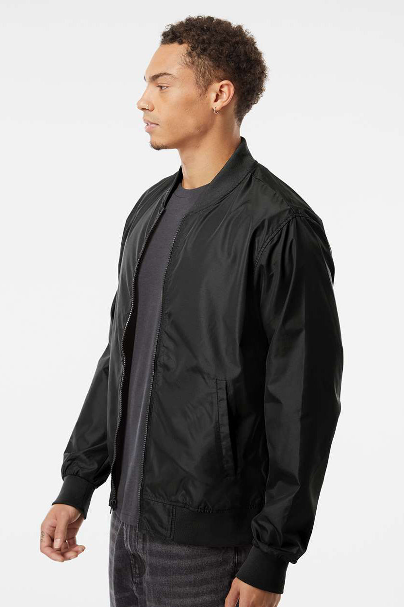 Independent Trading Company EXP52BMR Mens Water Resistant Full Zip Bomber Jacket Black Model Side