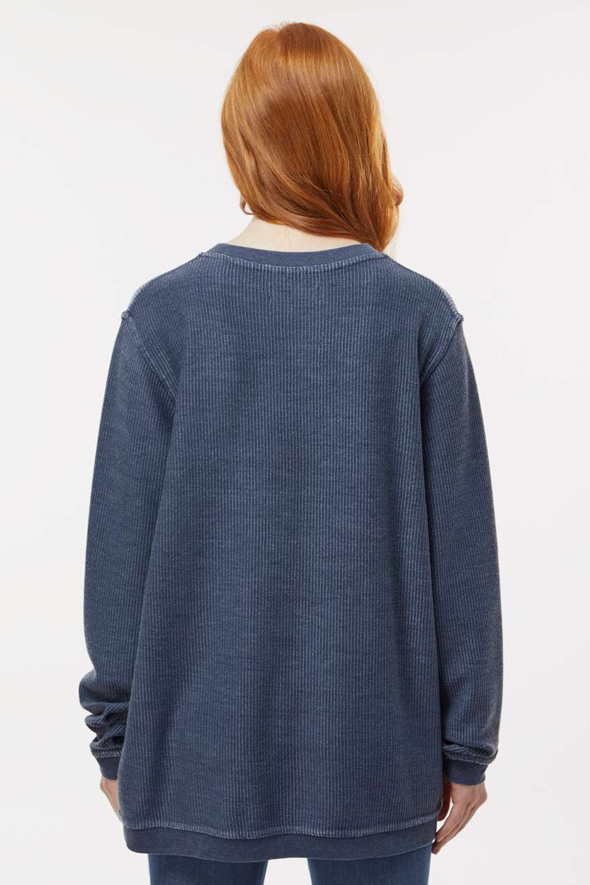 Boxercraft D02 Mens Corduroy Crewneck Sweatshirt Navy Blue Model Back