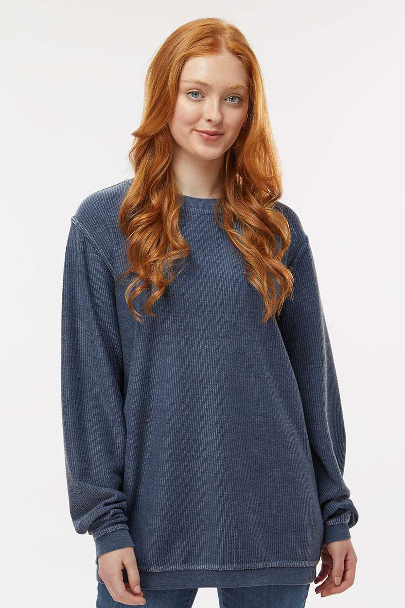 Boxercraft D02 Mens Corduroy Crewneck Sweatshirt Navy Blue Model Front