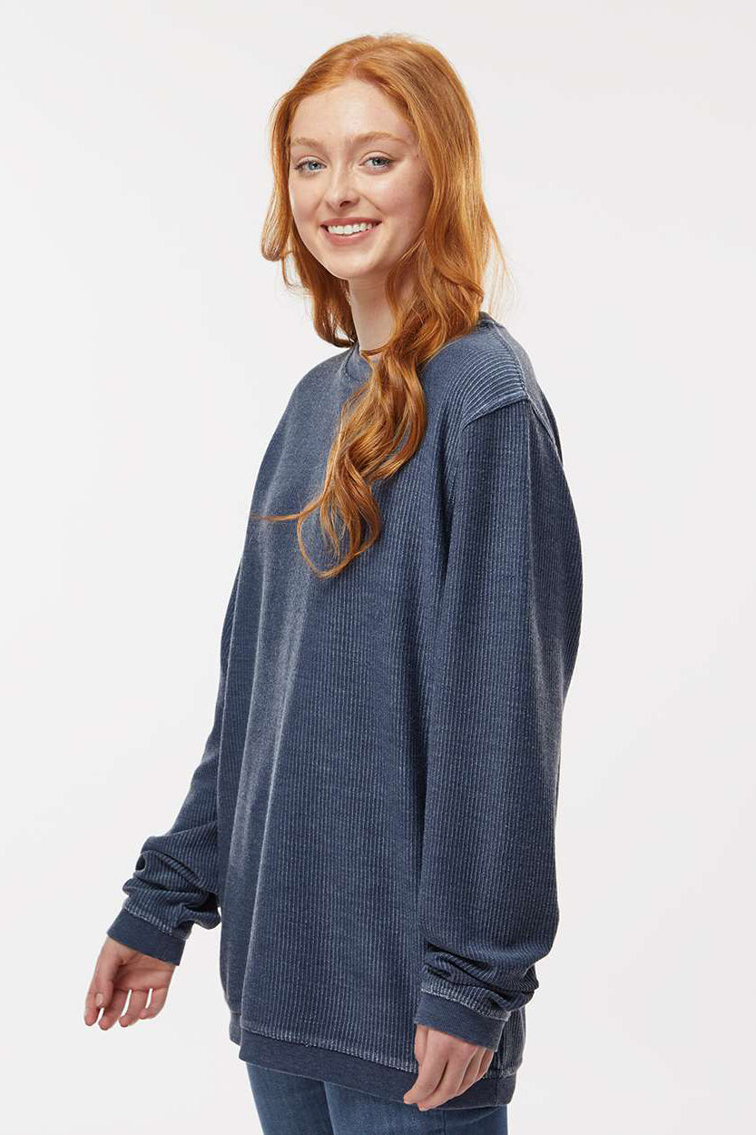 Boxercraft D02 Mens Corduroy Crewneck Sweatshirt Navy Blue Model Side