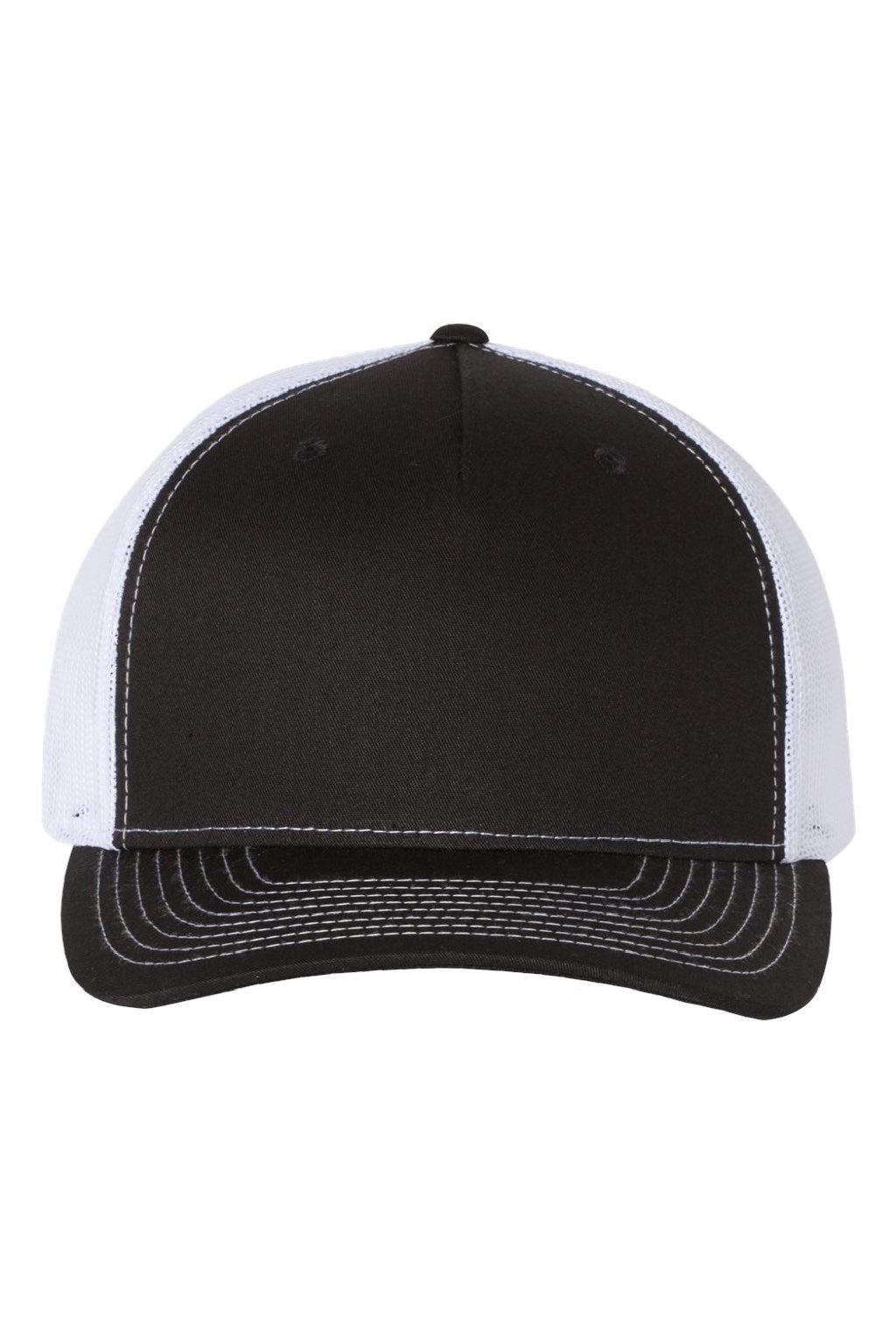 Richardson Hats 112FP Mens 5 Panel Snapback Trucker Hat Black/White Flat Front