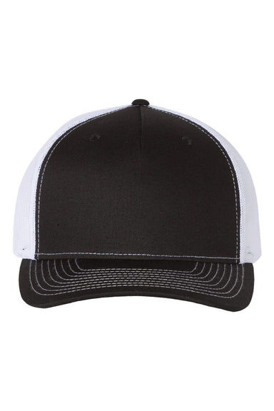 Richardson Hats 112FP Mens 5 Panel Snapback Trucker Hat Black/White Flat Front