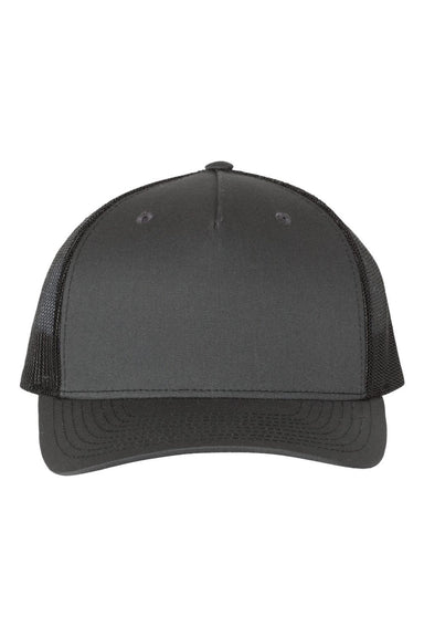 Richardson Hats 112FP Mens 5 Panel Snapback Trucker Hat Charcoal Grey/Black Flat Front