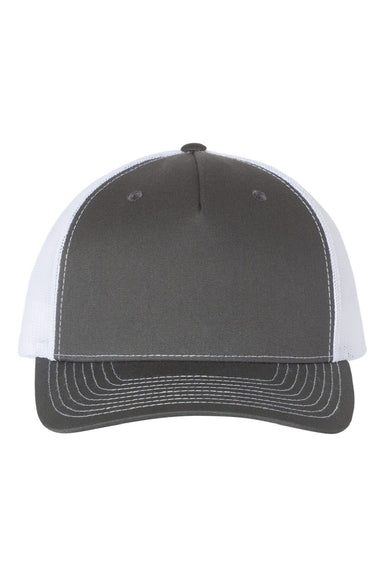 Richardson Hats 112FP Mens 5 Panel Snapback Trucker Hat Charcoal Grey/White Flat Front