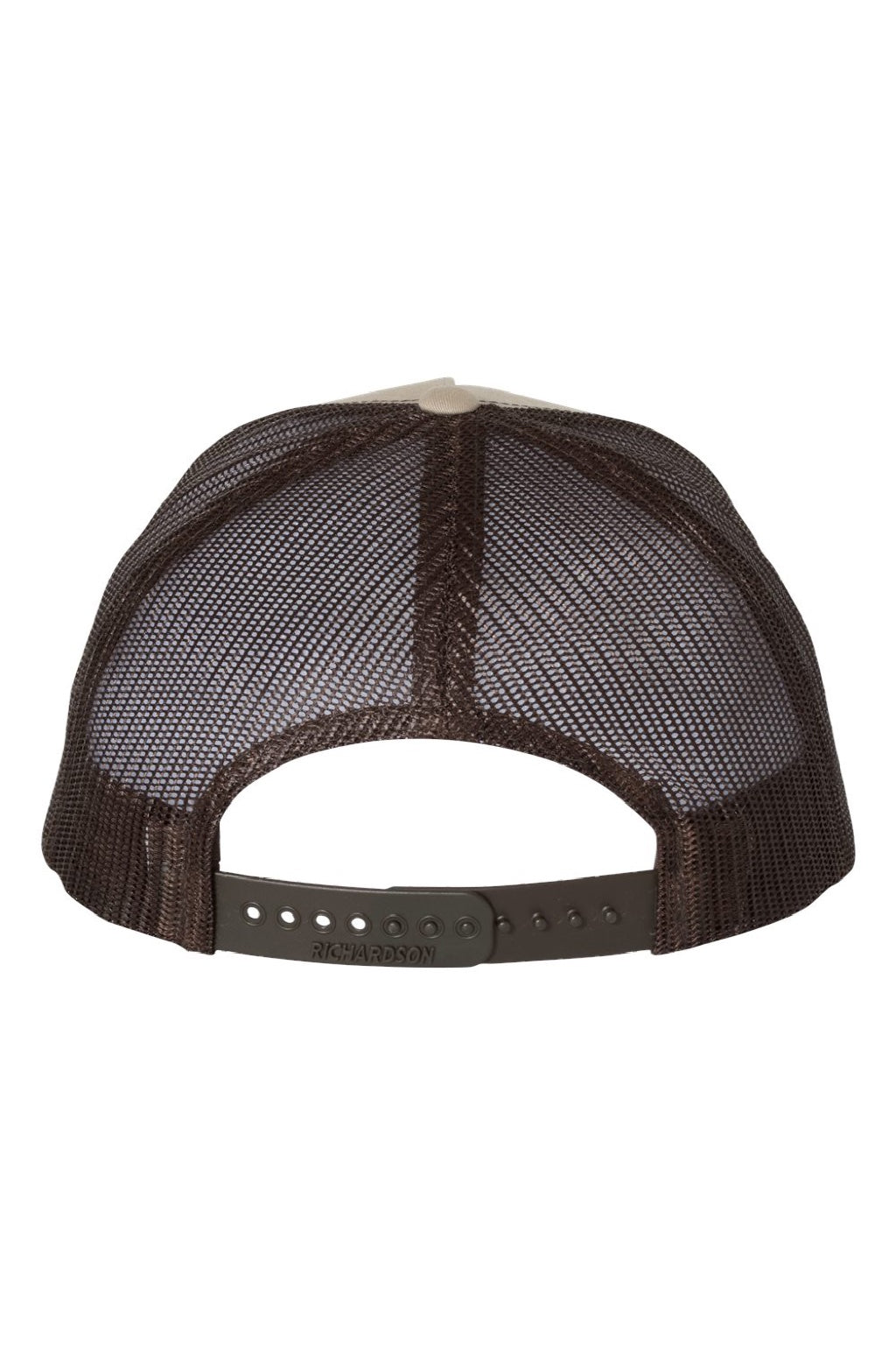 Richardson Hats 112FP Mens 5 Panel Snapback Trucker Hat Khaki/Coffee Brown Flat Back