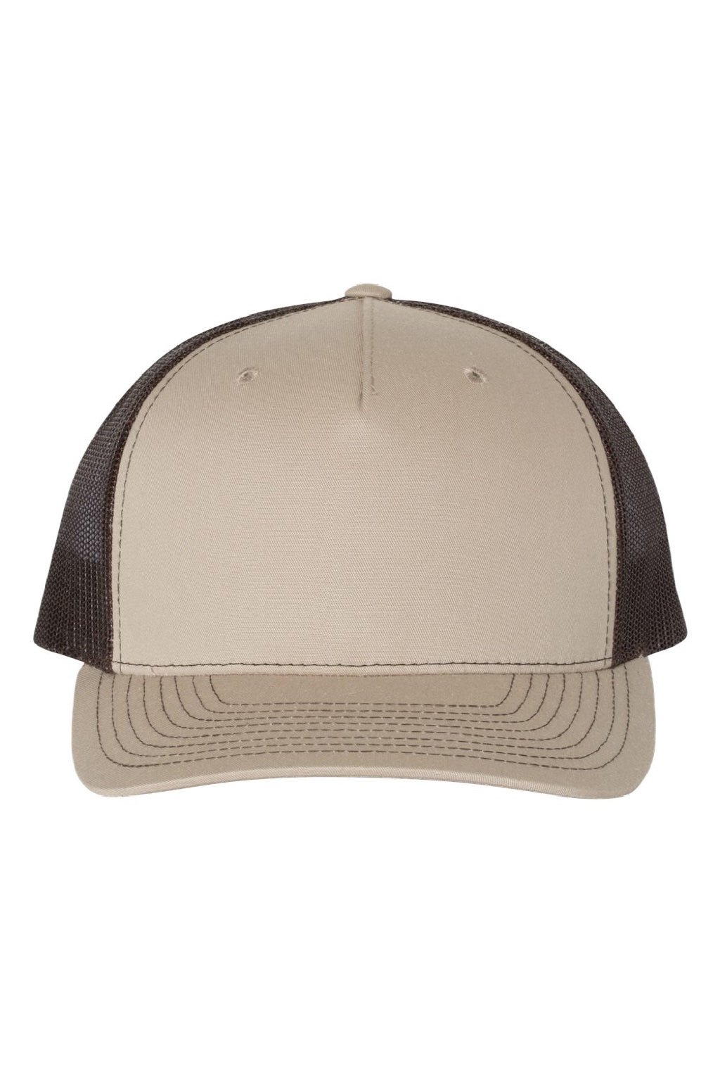 Richardson Hats 112FP Mens 5 Panel Snapback Trucker Hat Khaki/Coffee Brown Flat Front