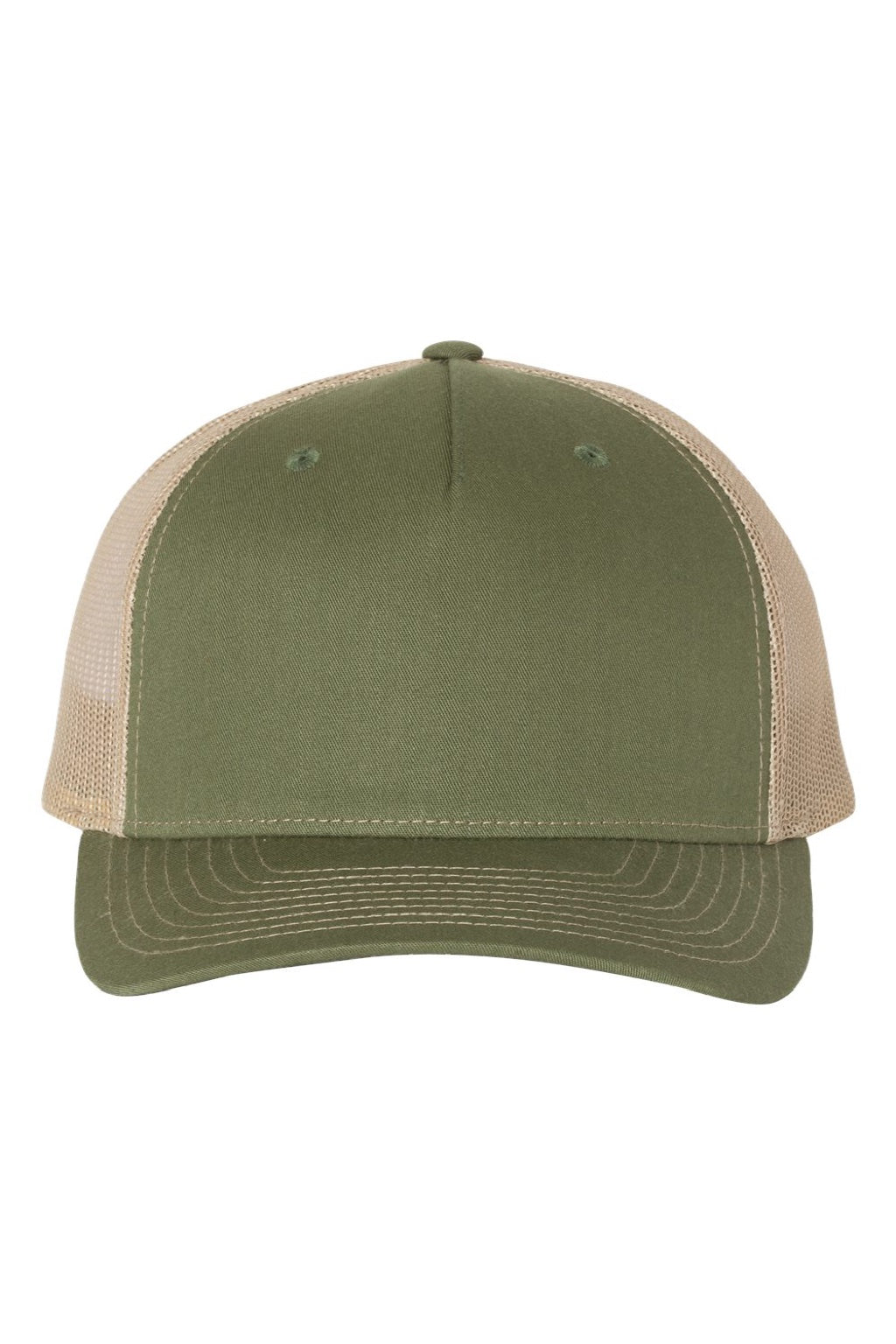 Richardson Hats 112FP Mens 5 Panel Snapback Trucker Hat Army Olive Green/Tan Flat Front
