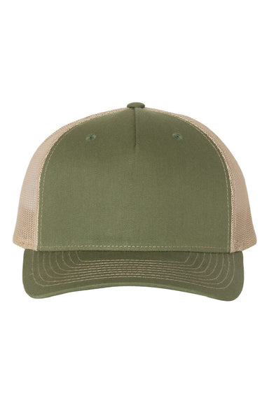 Richardson Hats 112FP Mens 5 Panel Snapback Trucker Hat Army Olive Green/Tan Flat Front