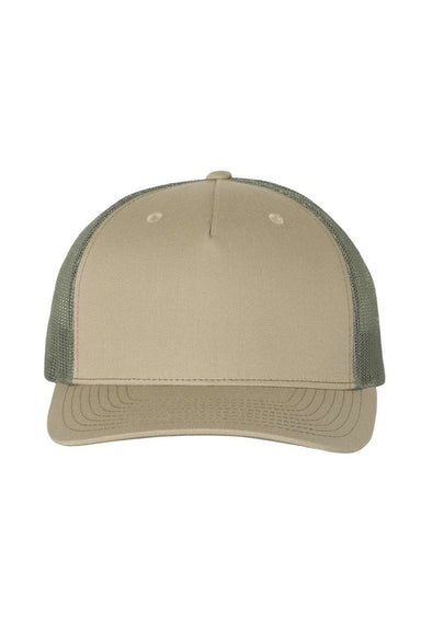 Richardson Hats 112FP Mens 5 Panel Snapback Trucker Hat Pale Khaki/Loden Green Flat Front
