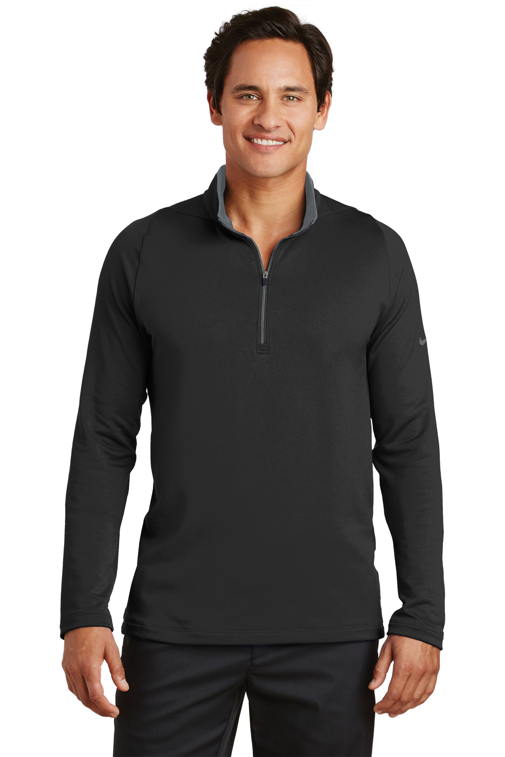 Nike 779795 Mens Dri-Fit Moisture Wicking 1/4 Zip Sweatshirt Black/Dark Grey/Red Model Front