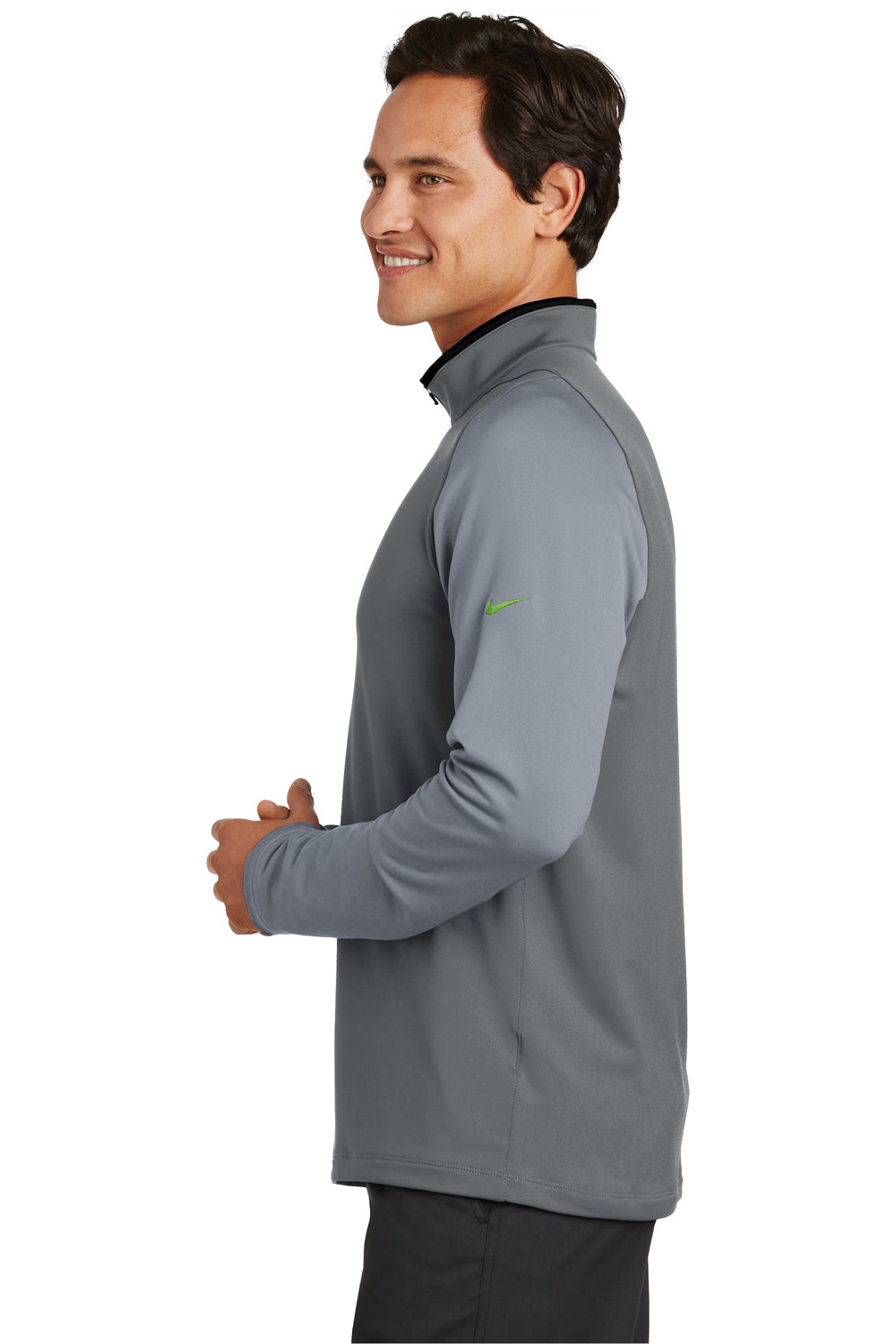 Nike 779795 Mens Dri-Fit Moisture Wicking 1/4 Zip Sweatshirt Dark Grey/Cool Grey Model Side