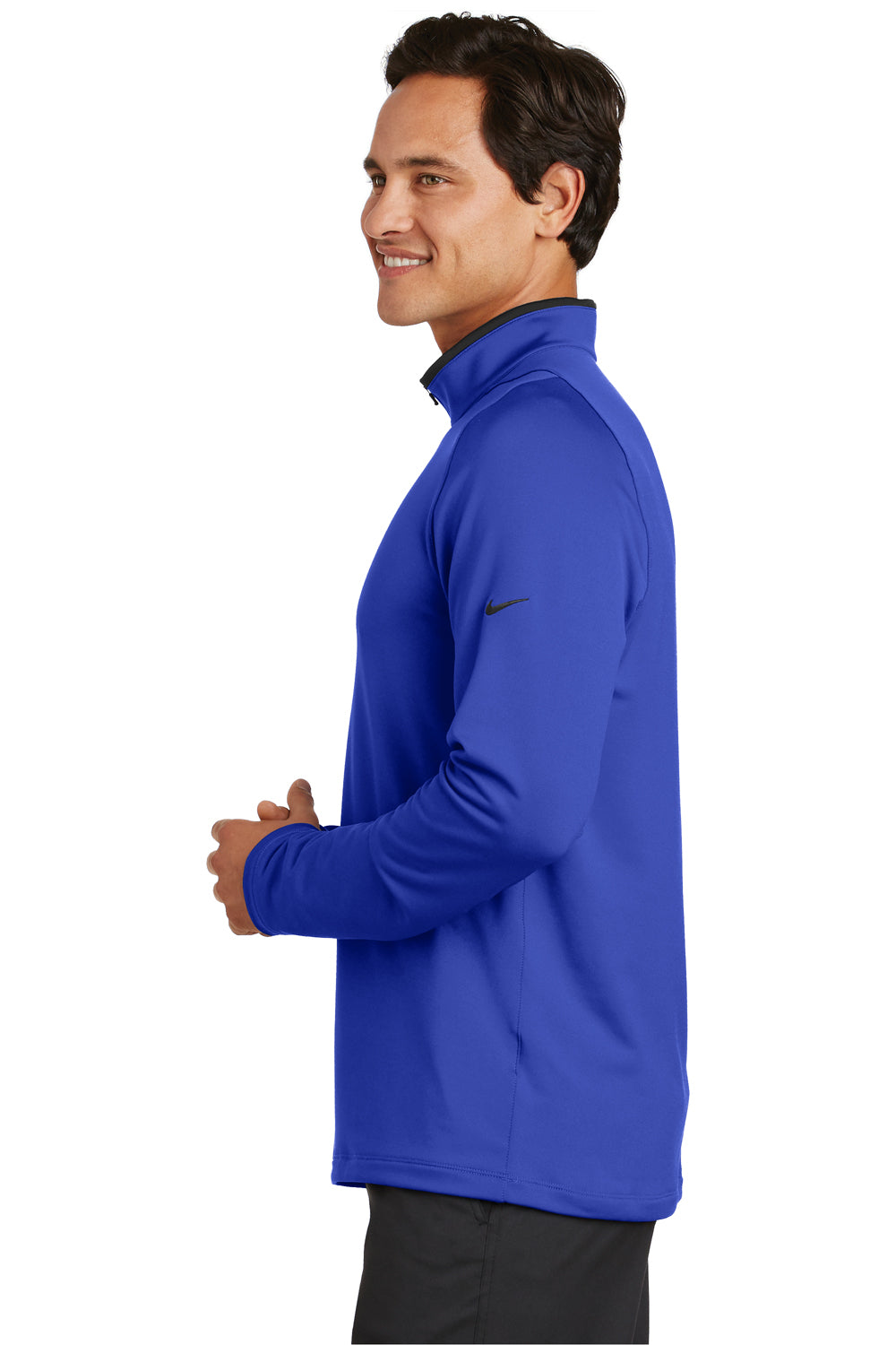 Nike 779795 Mens Dri-Fit Moisture Wicking 1/4 Zip Sweatshirt Royal Blue/Black Model Side
