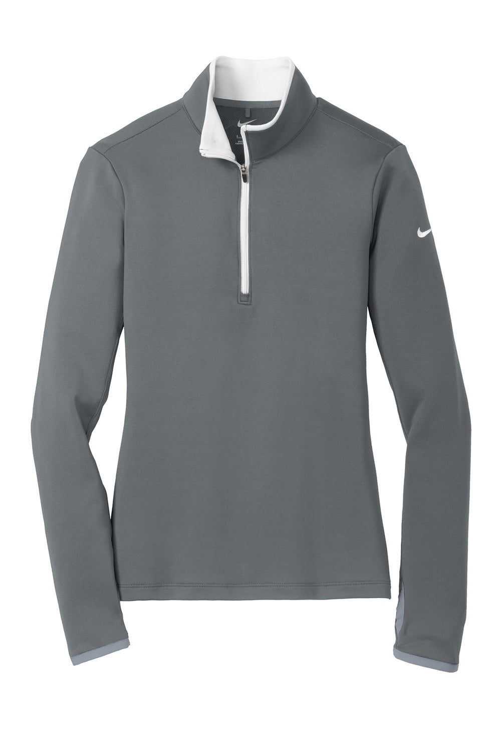 Nike 779796 Womens Dri-Fit Moisture Wicking 1/4 Zip Sweatshirt Dark Grey/White Flat Front