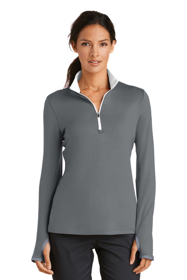 Nike 779796 Womens Dri-Fit Moisture Wicking 1/4 Zip Sweatshirt Dark Grey/White Model Front
