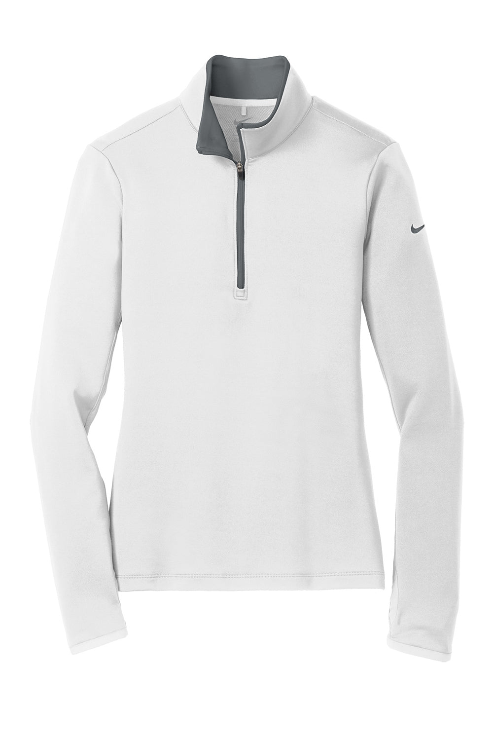 Nike 779796 Womens Dri-Fit Moisture Wicking 1/4 Zip Sweatshirt White/Dark Grey Flat Front