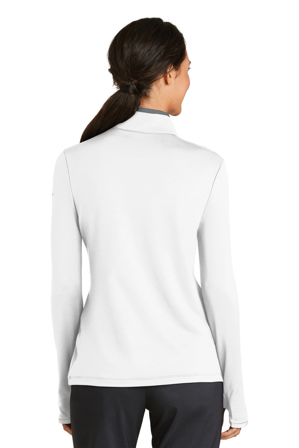 Nike 779796 Womens Dri-Fit Moisture Wicking 1/4 Zip Sweatshirt White/Dark Grey Model Back