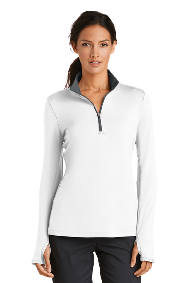 Nike 779796 Womens Dri-Fit Moisture Wicking 1/4 Zip Sweatshirt White/Dark Grey Model Front