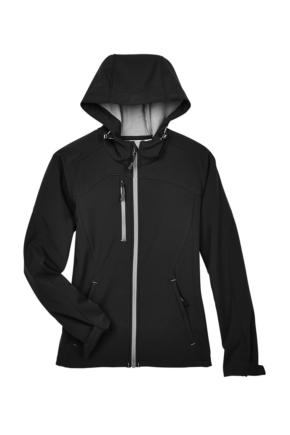 North End 78166 Womens Prospect Water Resistant Full Zip Hooded Jacket Black Flat Front