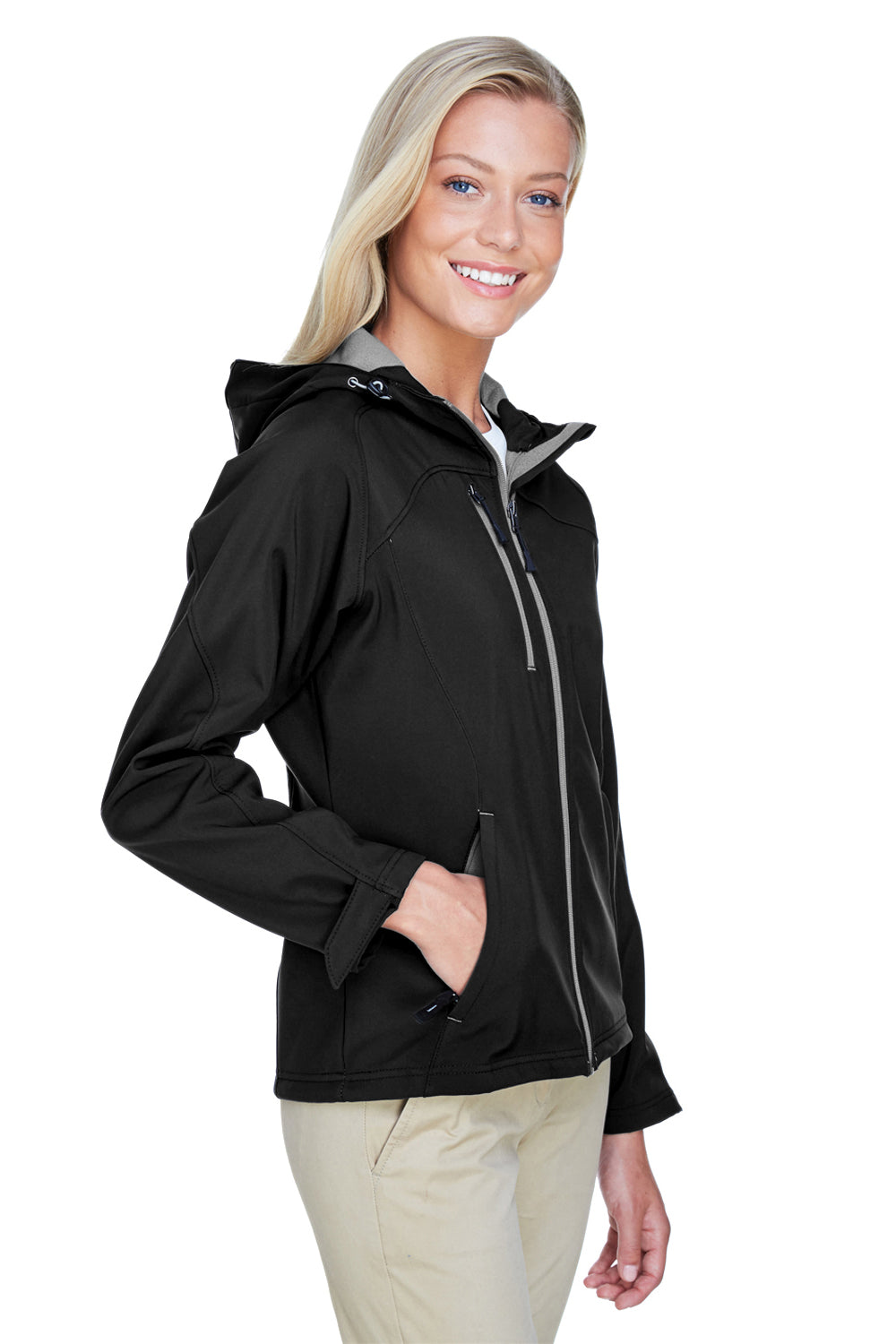 North End 78166 Womens Prospect Water Resistant Full Zip Hooded Jacket Black Model 3q