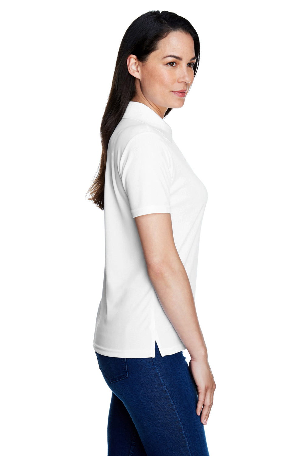Core 365 78181 Womens Origin Performance Moisture Wicking Short Sleeve Polo Shirt White Model Side