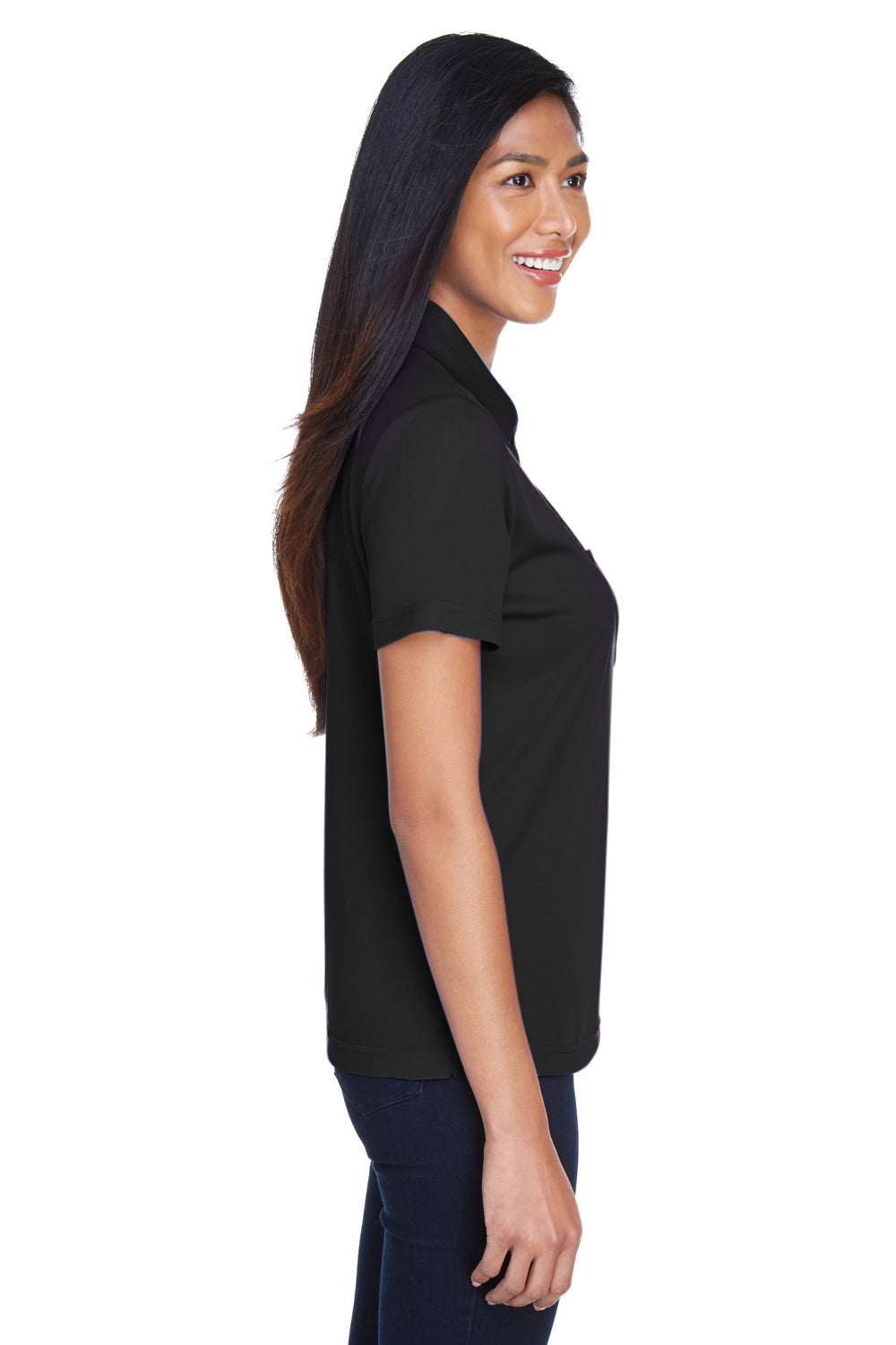 Core 365 78181P Womens Origin Performance Moisture Wicking Short Sleeve Polo Shirt w/ Pocket Black Model Side