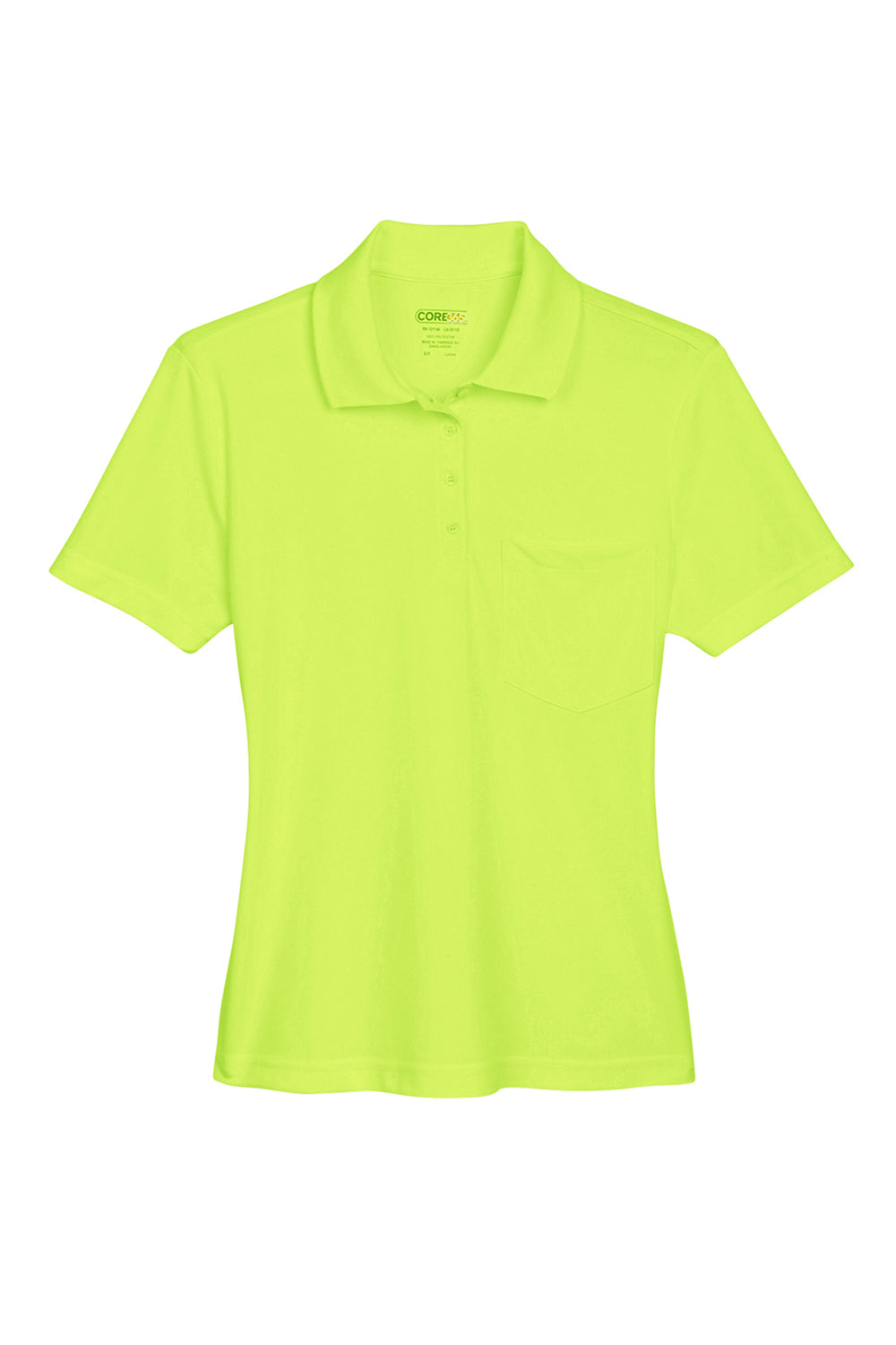 Core 365 78181P Womens Origin Performance Moisture Wicking Short Sleeve Polo Shirt w/ Pocket Safety Yellow Flat Front