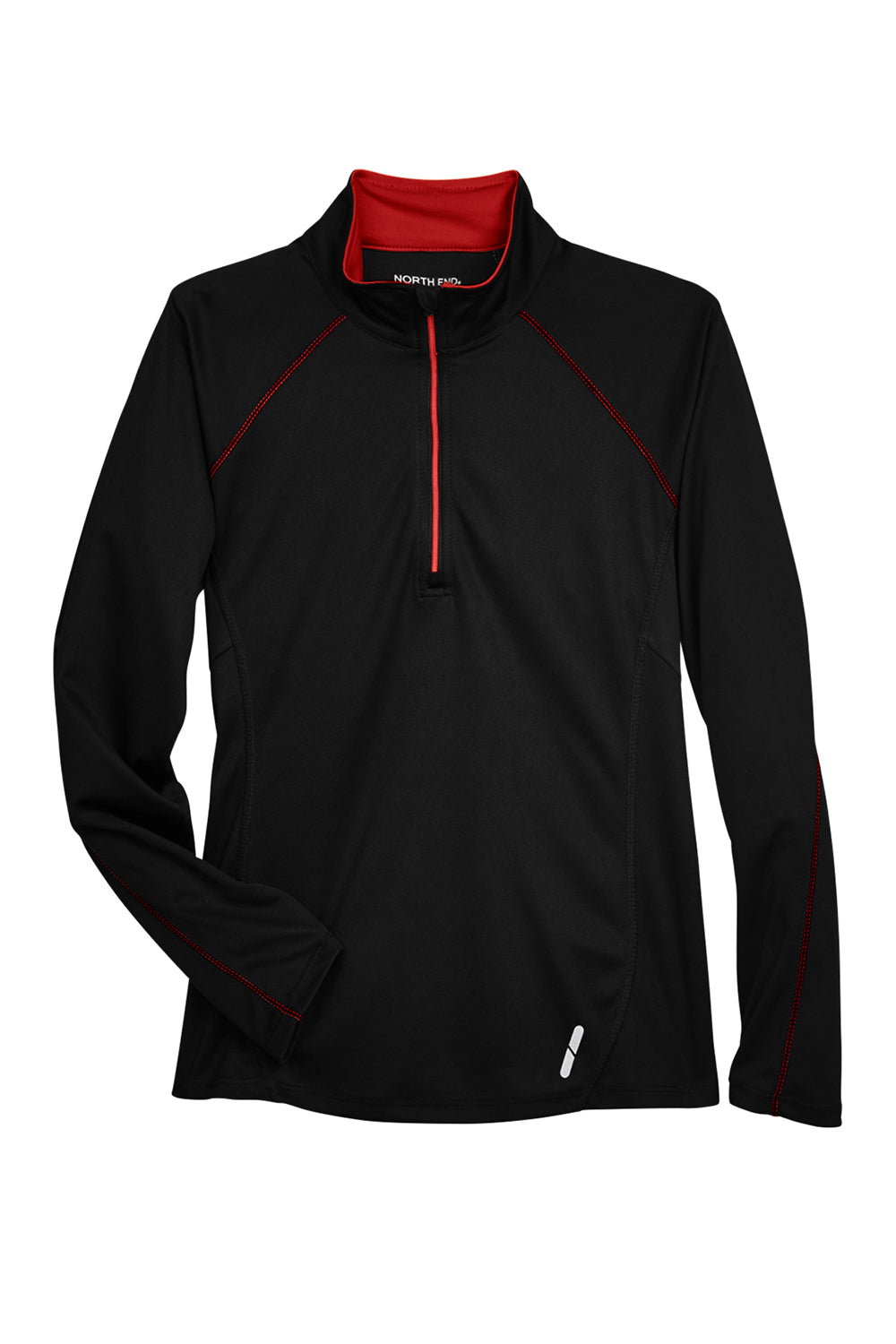 North End 78187 Womens Radar Performance Moisture Wicking 1/4 Zip Sweatshirt Black/Classic Red Flat Front