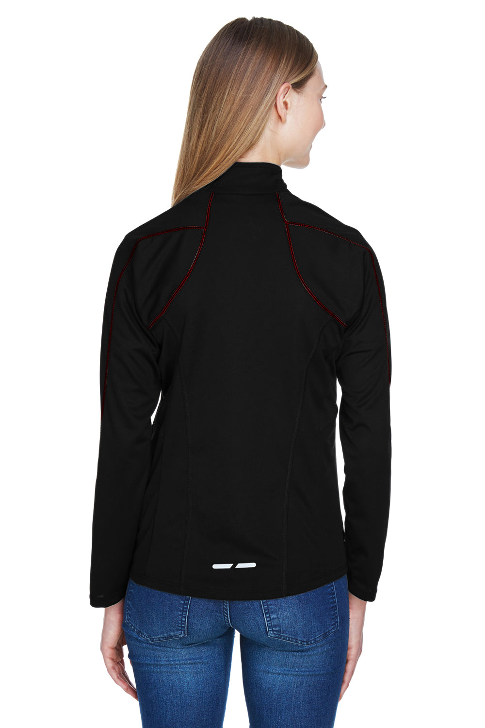 North End 78187 Womens Radar Performance Moisture Wicking 1/4 Zip Sweatshirt Black/Classic Red Model Back