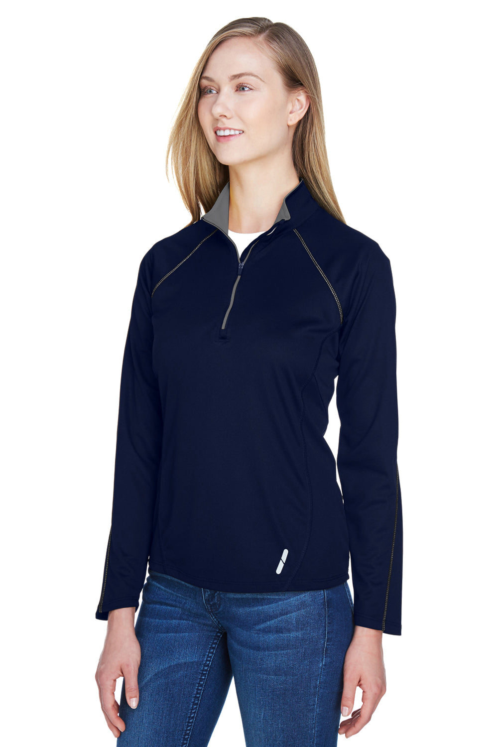 North End 78187 Womens Radar Performance Moisture Wicking 1/4 Zip Sweatshirt Classic Navy Blue/Grey Model 3q