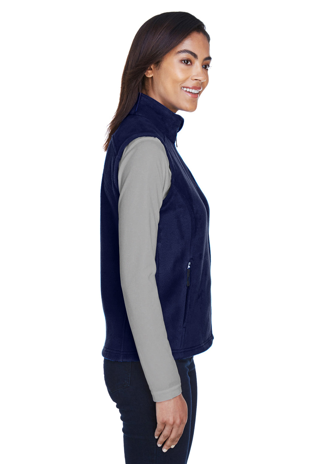 Core 365 78191 Womens Journey Pill Resistant Fleece Full Zip Vest Classic Navy Blue Model Side