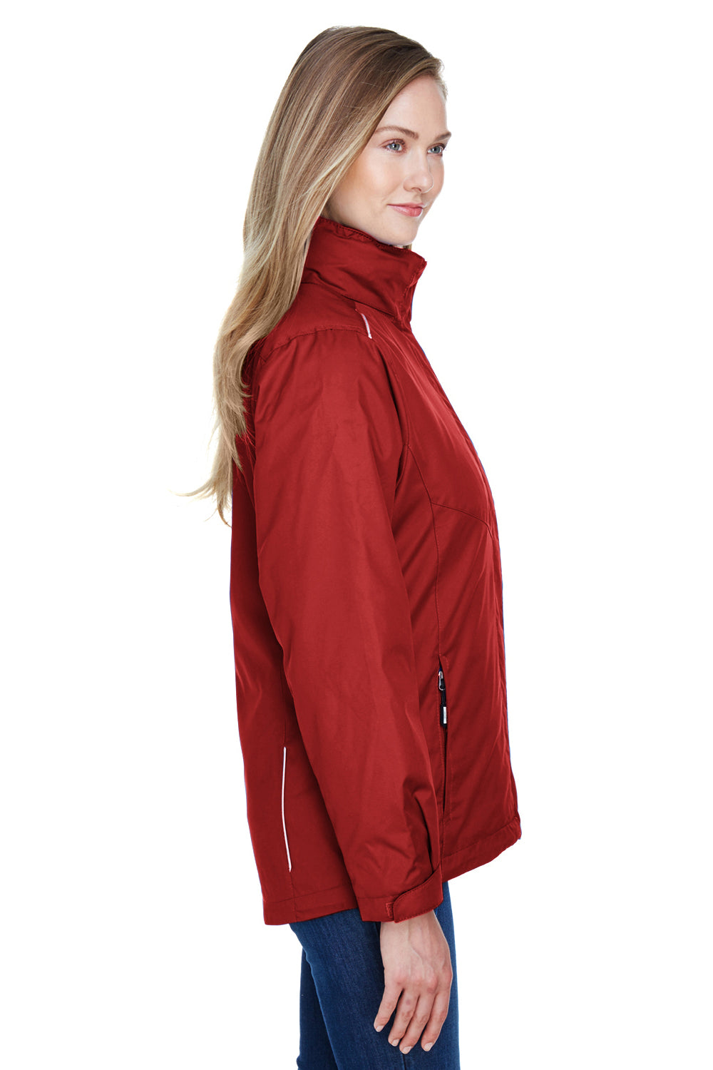Core 365 78205 Womens Region 3-in-1 Water Resistant Full Zip Hooded Jacket Classic Red Model Side