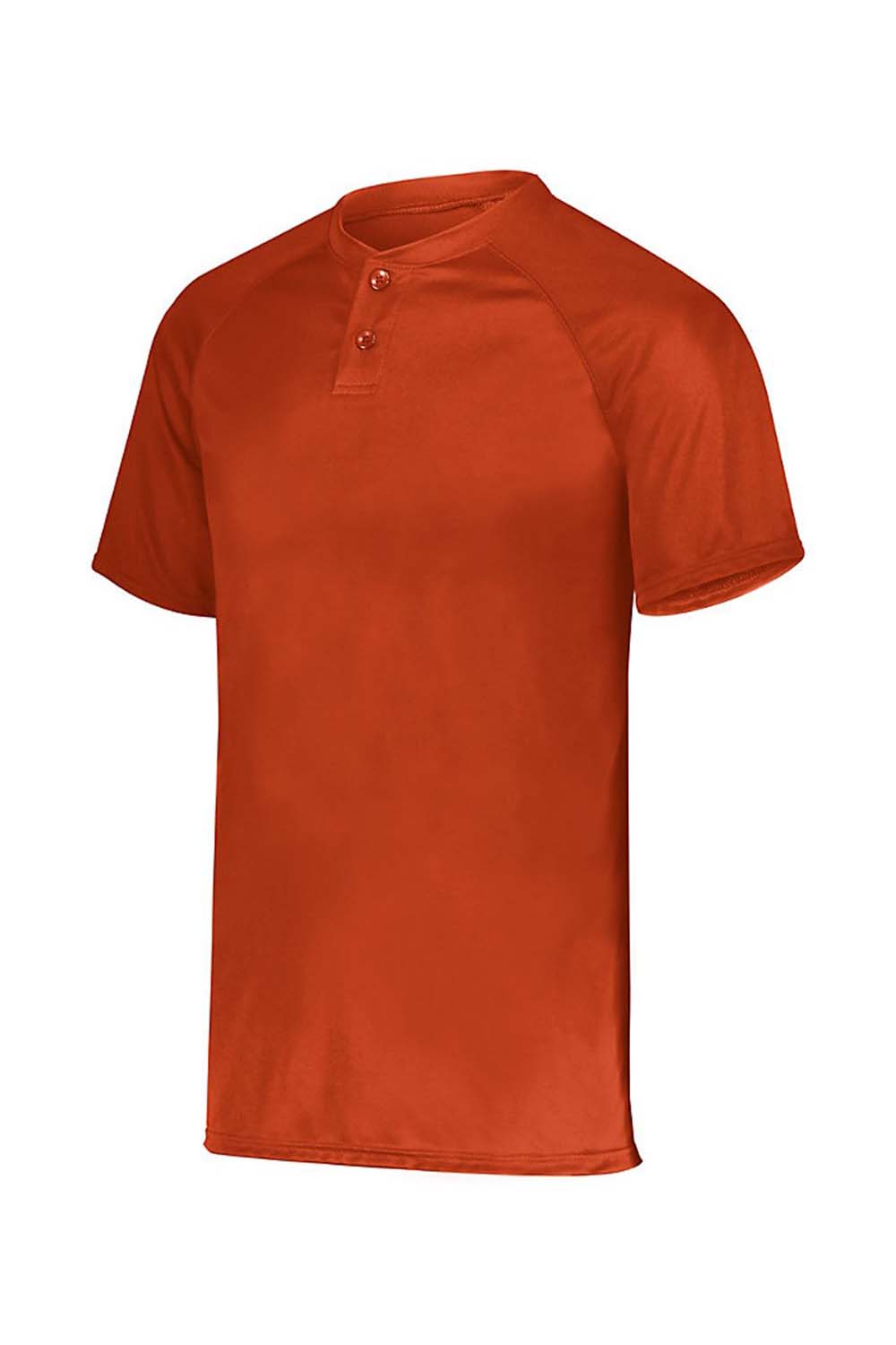 Augusta Sportswear AG1565 Mens Attain 2 Moisture Wicking Button Short Sleeve Baseball Jersey Orange Model Flat Front