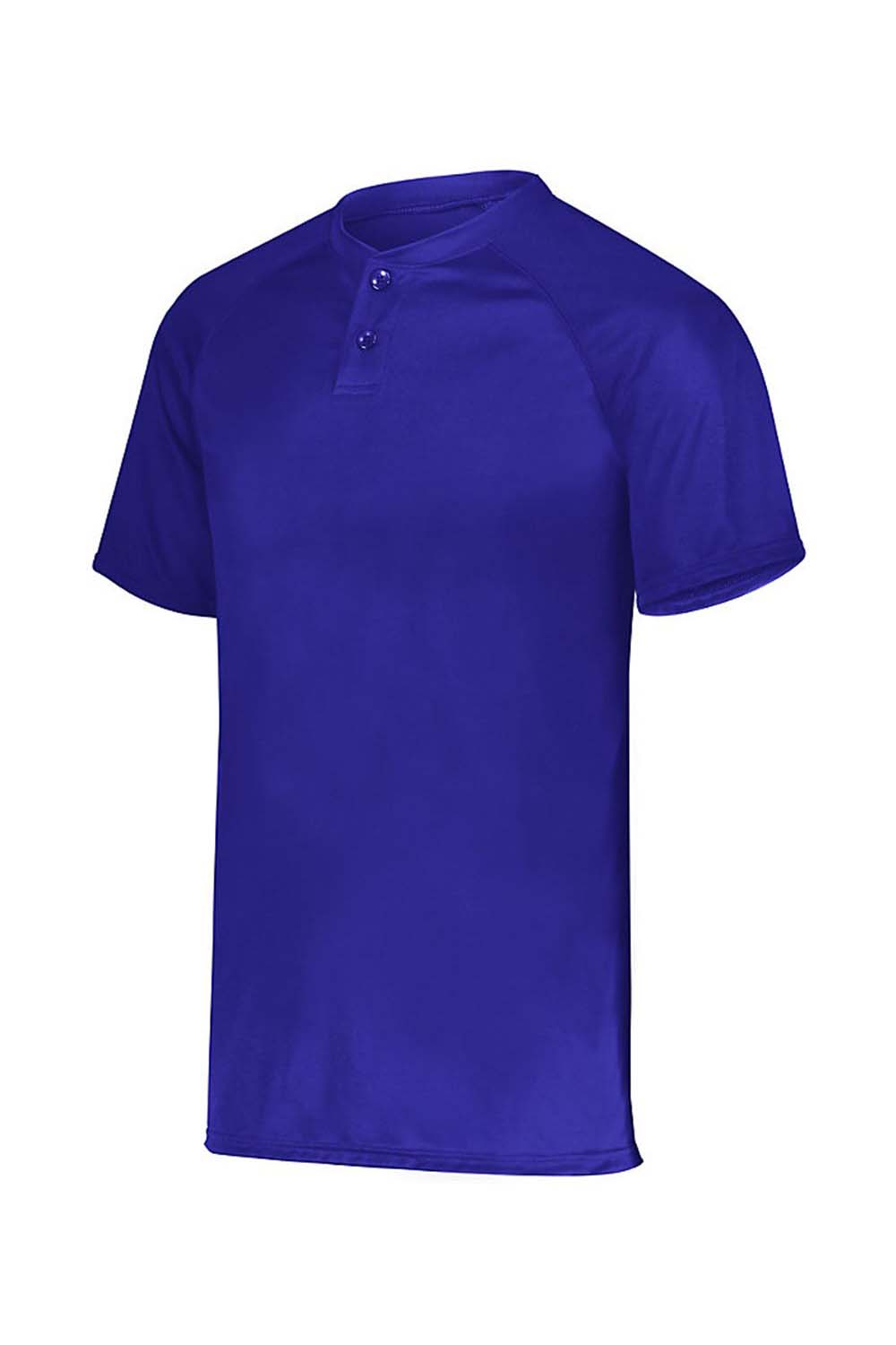 Augusta Sportswear AG1565 Mens Attain 2 Moisture Wicking Button Short Sleeve Baseball Jersey Purple Model Flat Front